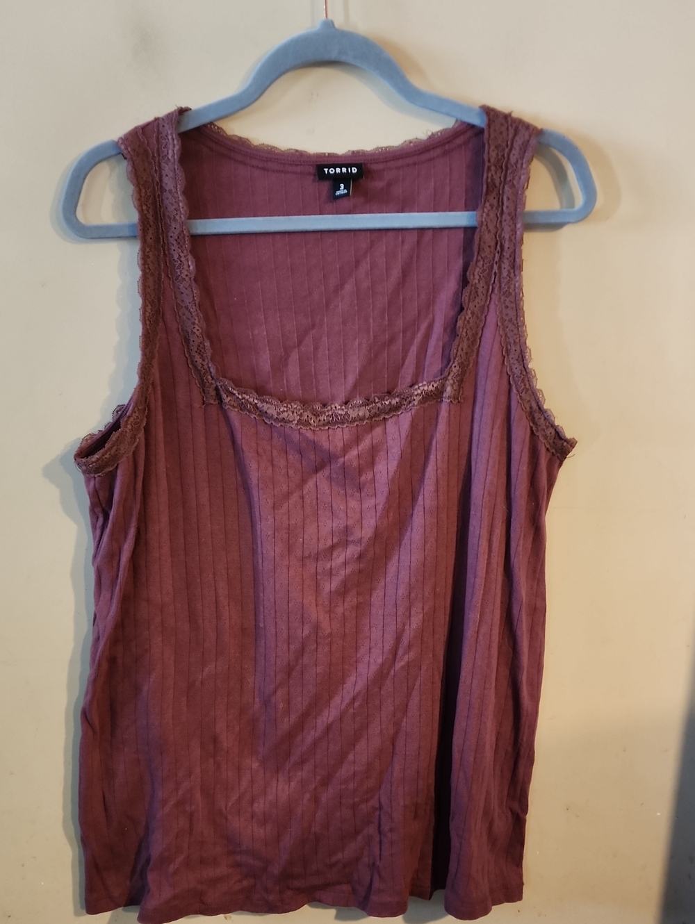 torrid Ribbed Lace-Trim Tank - Mauve Plum